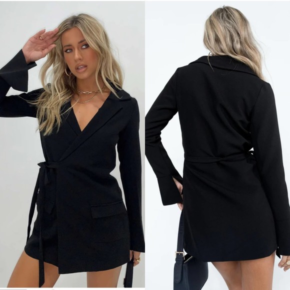 Princess Polly Dresses & Skirts - Princess Polly Kyah Wrap Blazer Dress Black Size 8